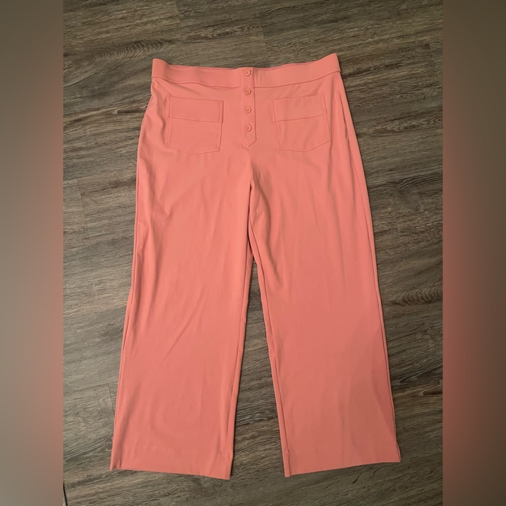Halara | Pink Pull On Trousers Patch Pockets High Waisted Stretch Button Front - Picture 2 of 5